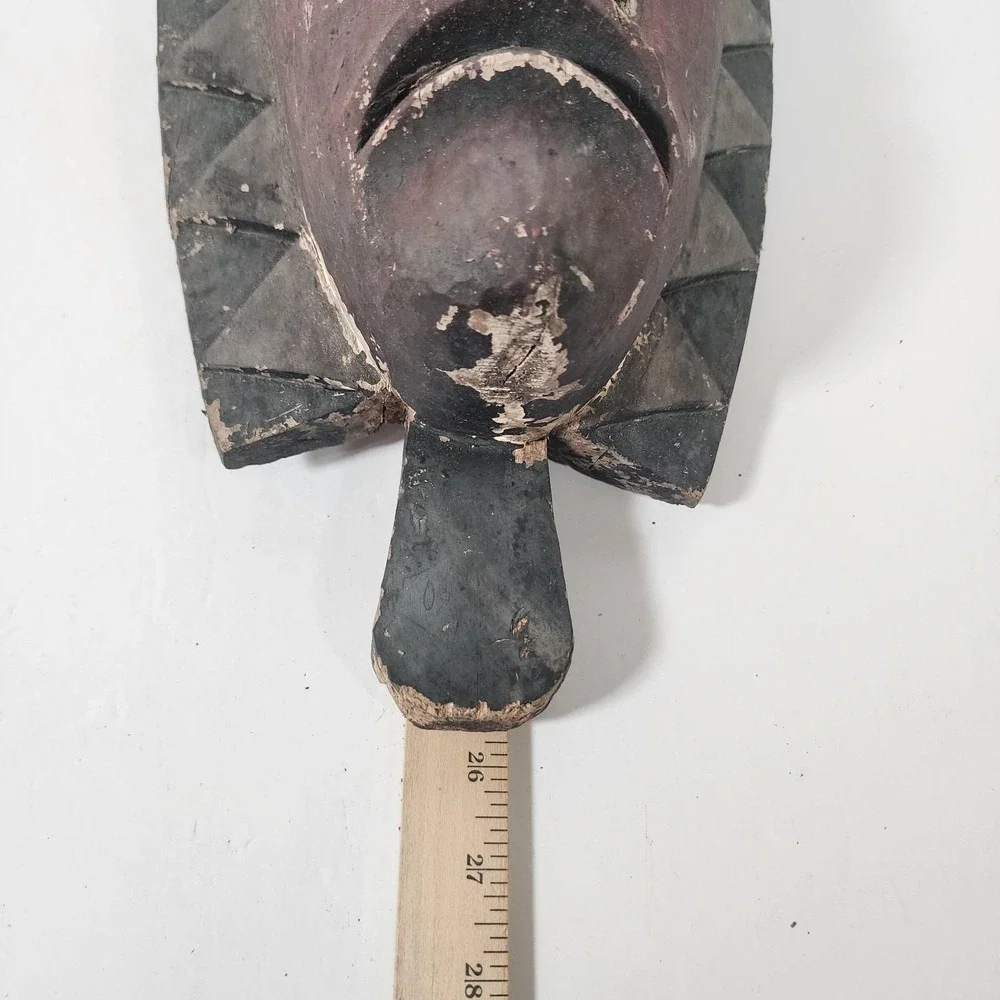 Vintage Hand Carved African Style Wood Tribal Mask Wall Decor 25.5
